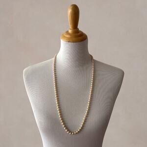 Vintage 50s Marvella Pearl Necklace 31.5" Opera Long Cream Beads Bridal Wedding